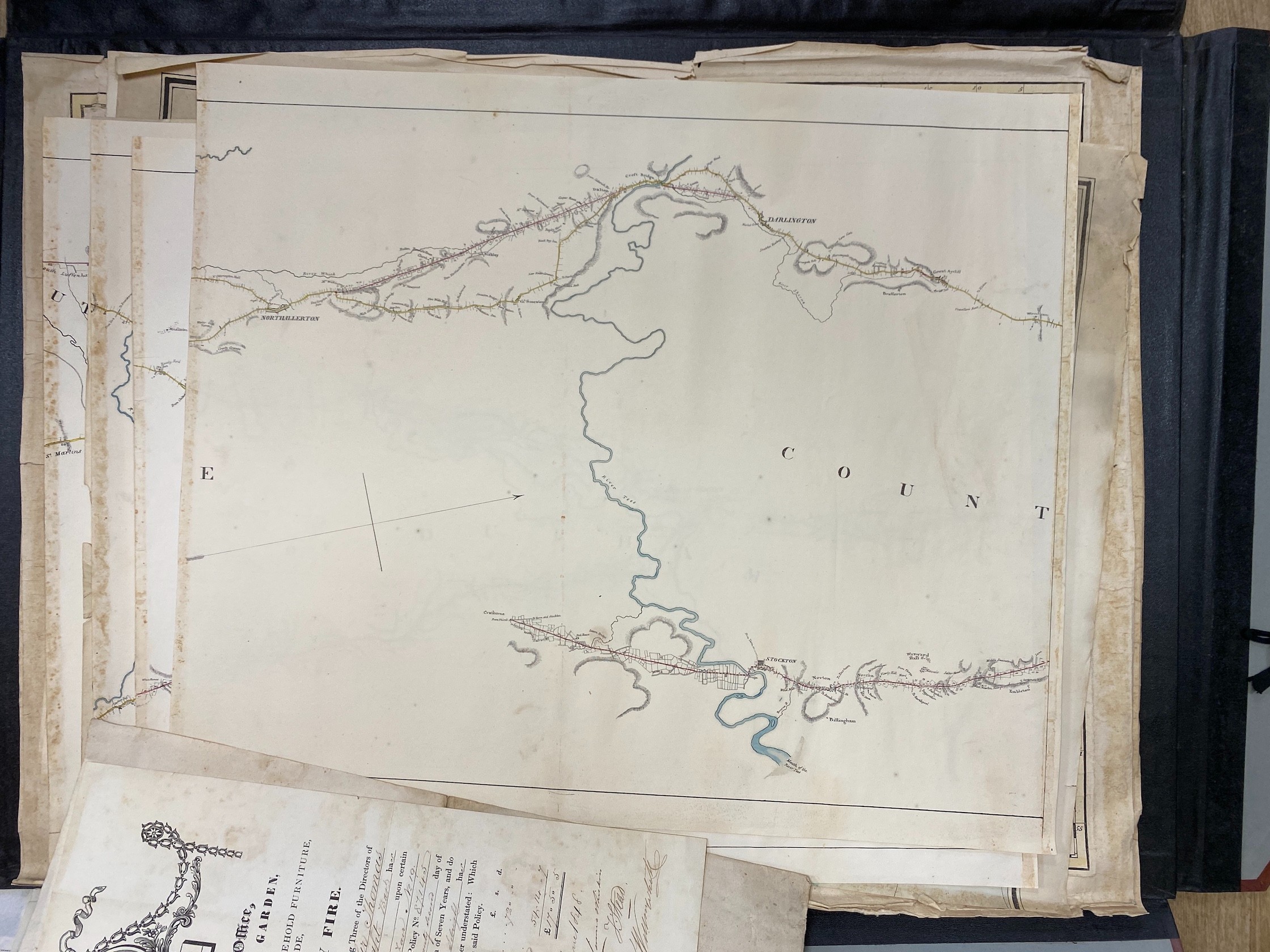 A folio of various engraved maps, coloured in outline, including the County of Somerset; the County of Wilts, both by Emanuel Bowen, Thomas Telford’s London to Morpeth Mail Road Index Map, 1827, on 18 sheets, sundry 18th